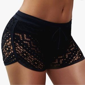 Zonsaoja Women's Black eyelet Summer Pool Beach Swim Shorts size 2XL